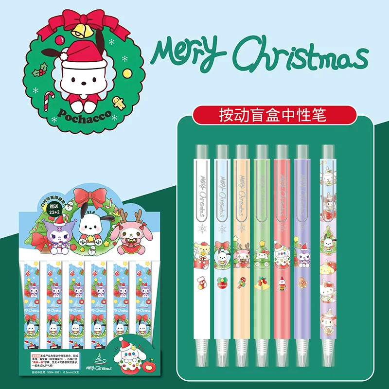 24pcs/lot Sanrio Christmas Gel Pen Cute Pochacco Melody 0.5mm Black Ink Neutral Pens Gift Office School Supplies