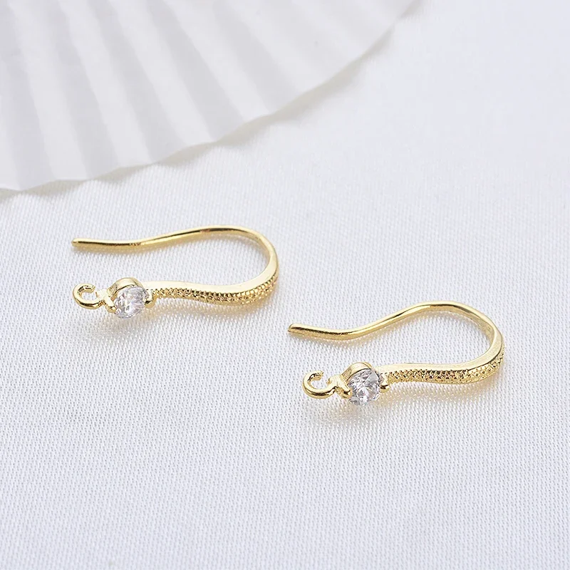 8Pcs 18K Gold Plated Earwires CZ Pave Fish Hook With Loop Findings Earrings Parts Connectors For Diy Earrings Jewelry Making