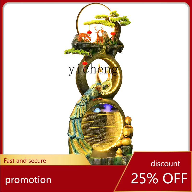 

CZ Living Room Peacock Ornament Circulating Water Hyacinth Rockery Water Curtain Wall Fish Tank Landscape