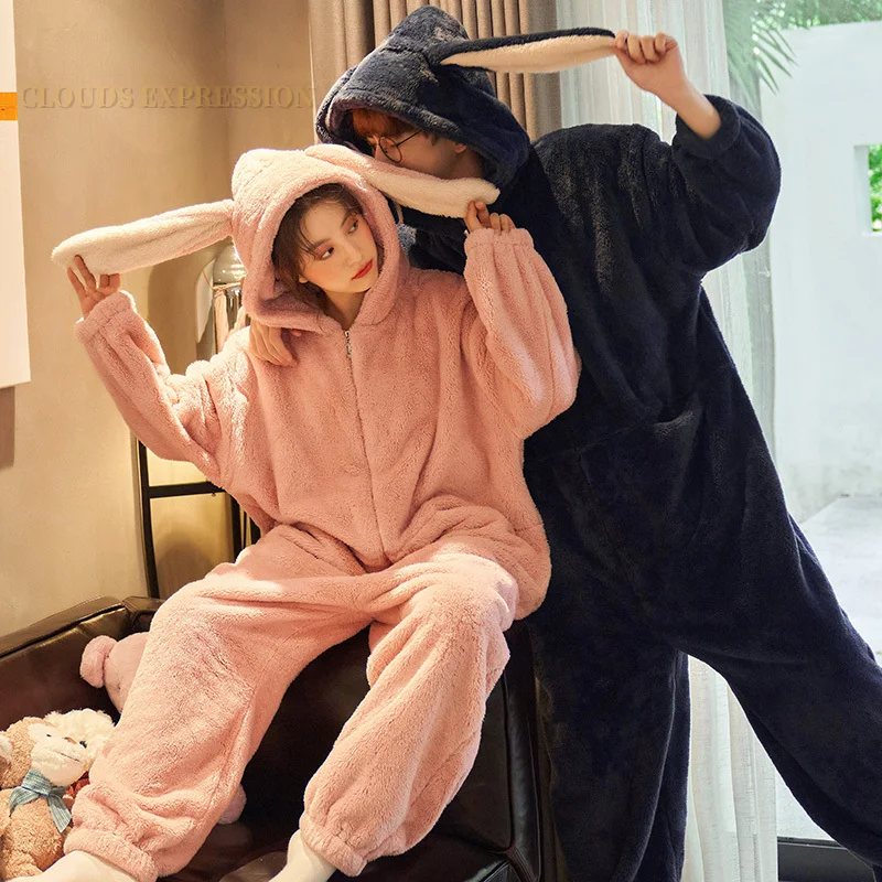 Winter Thick Flannel PJ Men's Jumpsuits Adult Onesie Pajamas for Couple Sleep Lounge Velvet Onesies for Mujer Wholesale Romper