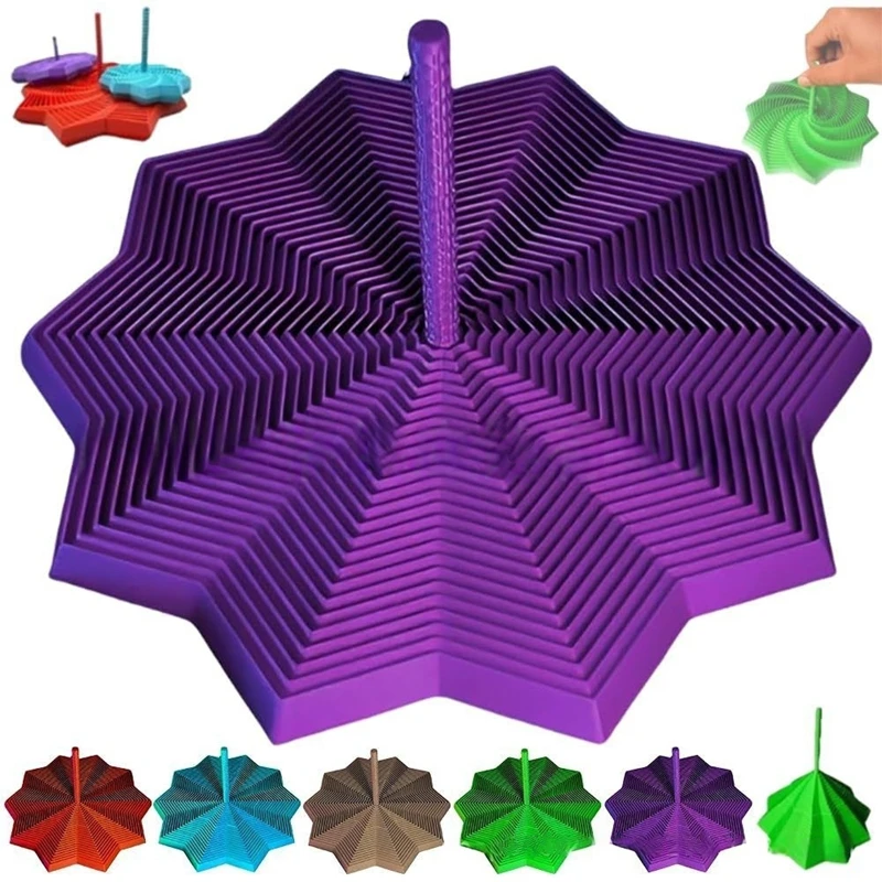 3D Printed Spiral Anti-Anxiety and Stress Relief Toy PLA Expanded Sensory Fidget Star with Handles Fractal Fidget Whirling