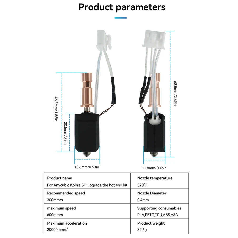 

Комплект для модернизации печатающей головки ANYCUBIC Kobra S1C: биметаллический хотэнд с термобарьером для Kobra S1C/S1 Combo, J-head, запчасти для 3D-принтера