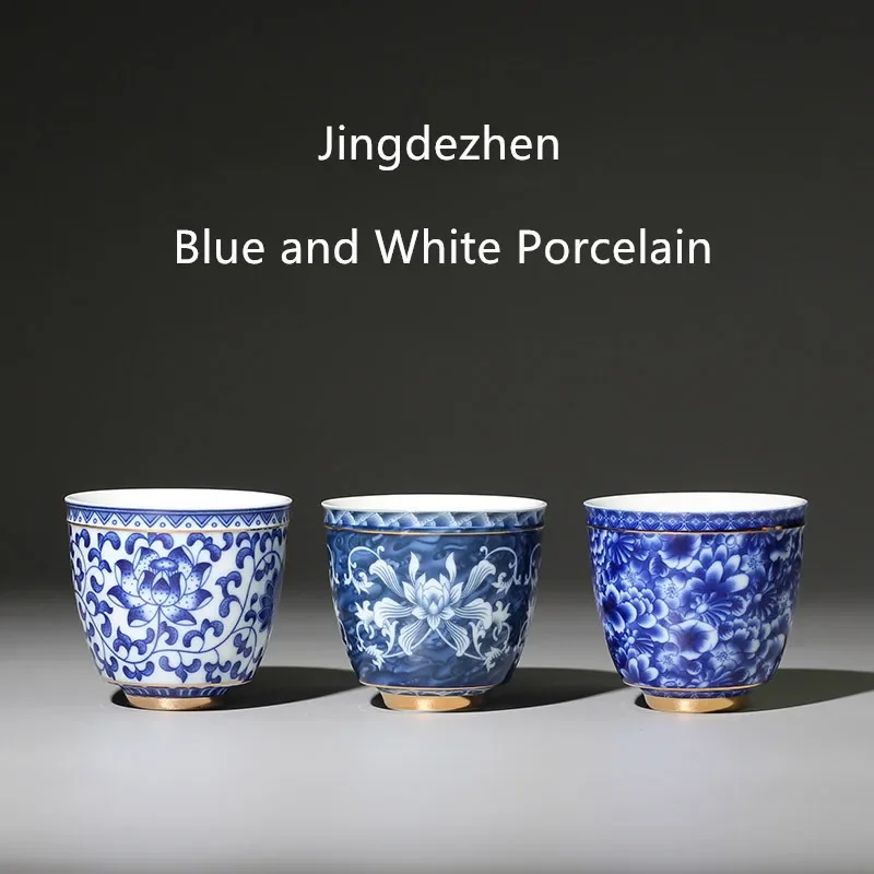 Chinese Jingdezhen Blue and White Porcelain Tea Cup, Small Tea Bowl, Ceramic Teacup, Coffee, Beer, Wine Mug, Household Drinkware