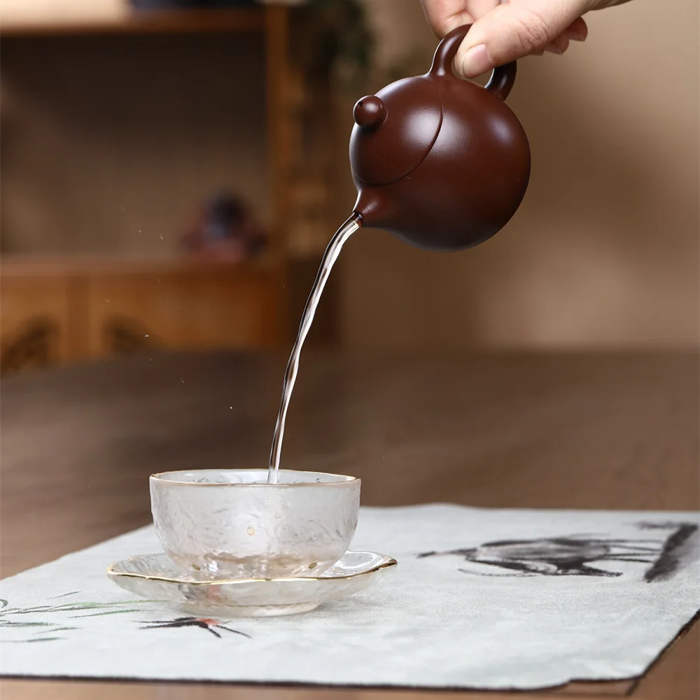 200cc Yixing Purple Clay Teapot Handmade Zhu Mud Dragon Egg Kettle Chinese Beauty Tea Infuser Raw Ore Zisha Tea Pot  Drinkware