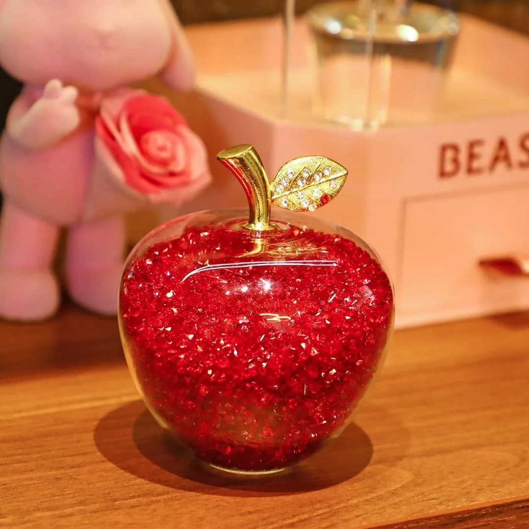 Estatua de manzana artesanal de cristal colorida, cristal brillante, decoración del hogar, adornos de Nochebuena, regalo, adornos de Nochebuena para el hogar
