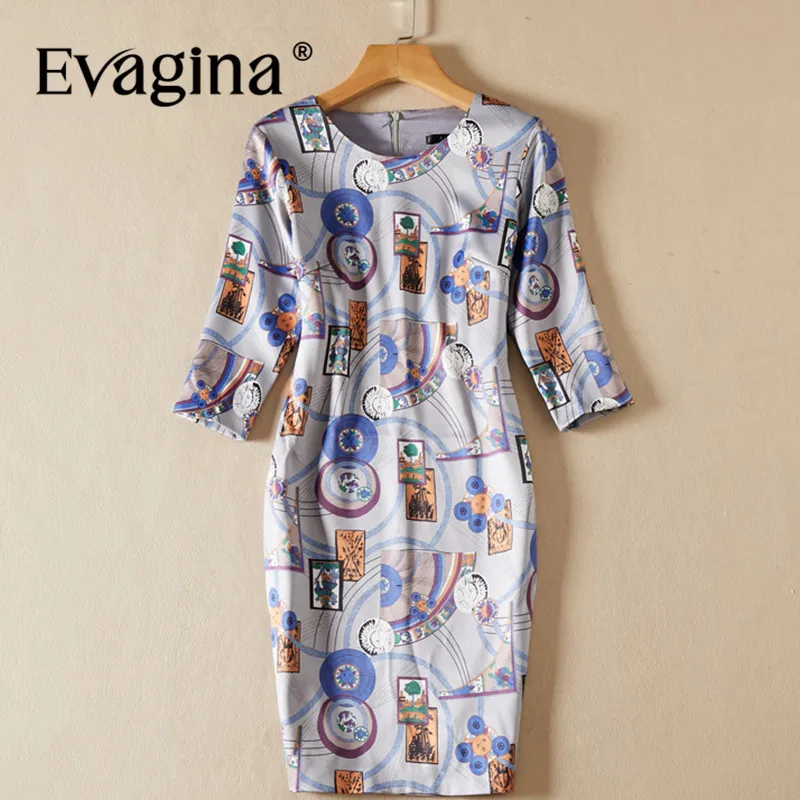 

Evagina Spring Summer Women's Pencil Dress Three Quarter Sleeve Print Slim-Fit Hip Wrap Streetwear Elegant Dresses