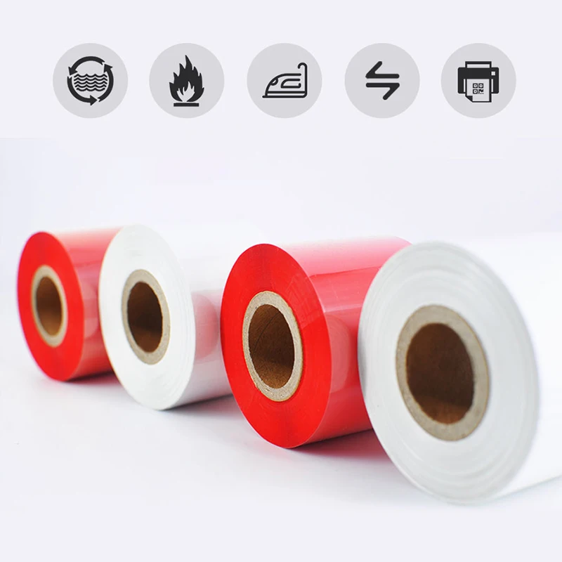 White Red All Resin Carbon Tape for Nylon Cloth Washing Label TPU Shoe Label Barcode Printing Thermal Transfer Ribbons