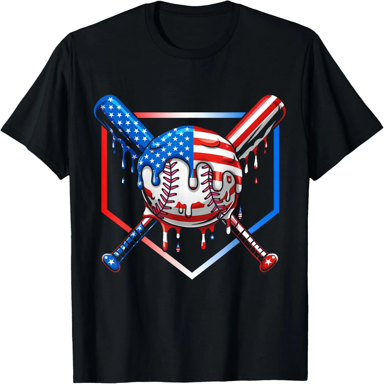 Baseball Drip American Flag Boys Kids Youth 4th of July T-Shirt graphic tee, unisex, 100% cotton,