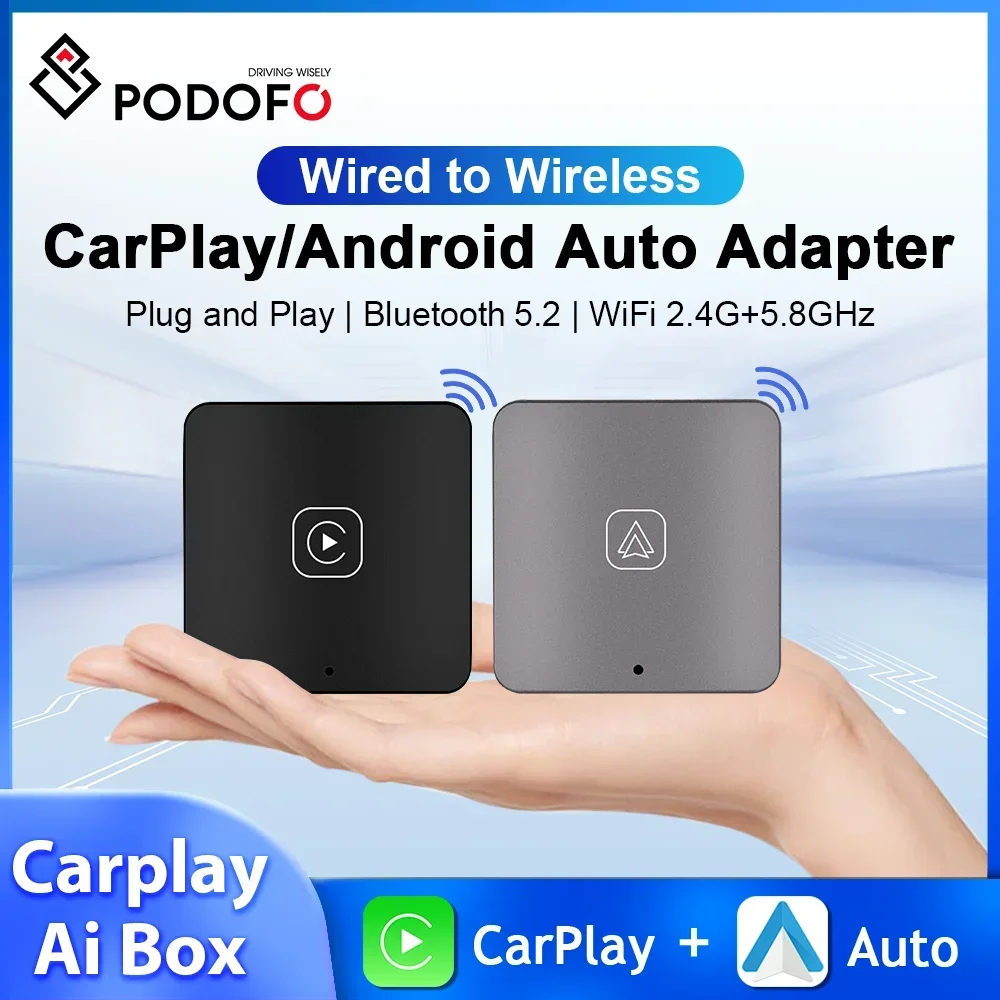 Podofo-Adaptador sem fio Android Auto Carplay, Plug And Play, Bluetooth, Wi-Fi, VW, Audi, Toyota, Honda, Auto