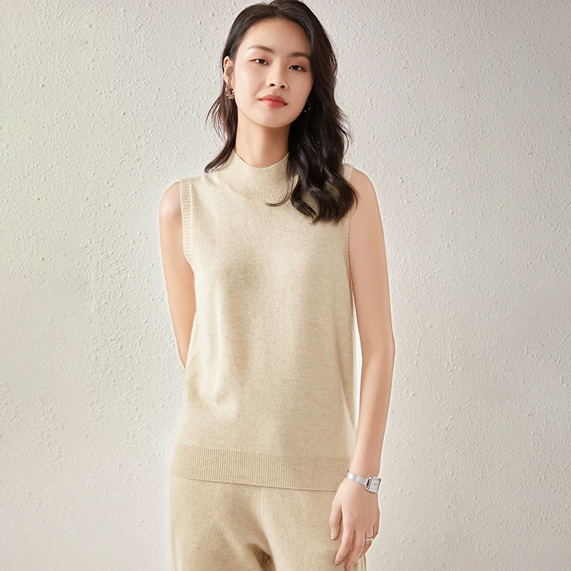 

Новый осенне-зимний жилет из 100% чистого кашемира, универсальный вязаный свитер с полувысоким воротником, безрукавка