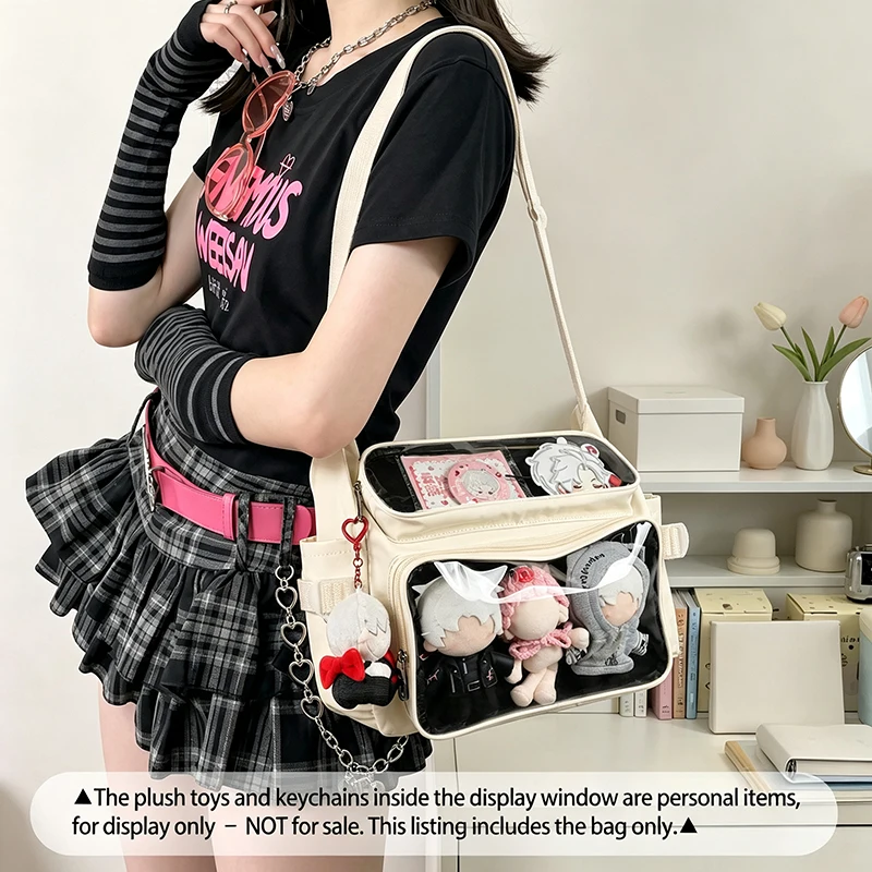 Transparente Ita-Umhängetasche mit Sichtfenster, mehreren Taschen und verstellbarem Riemen, niedliche Messenger-Tasche – Detail 9