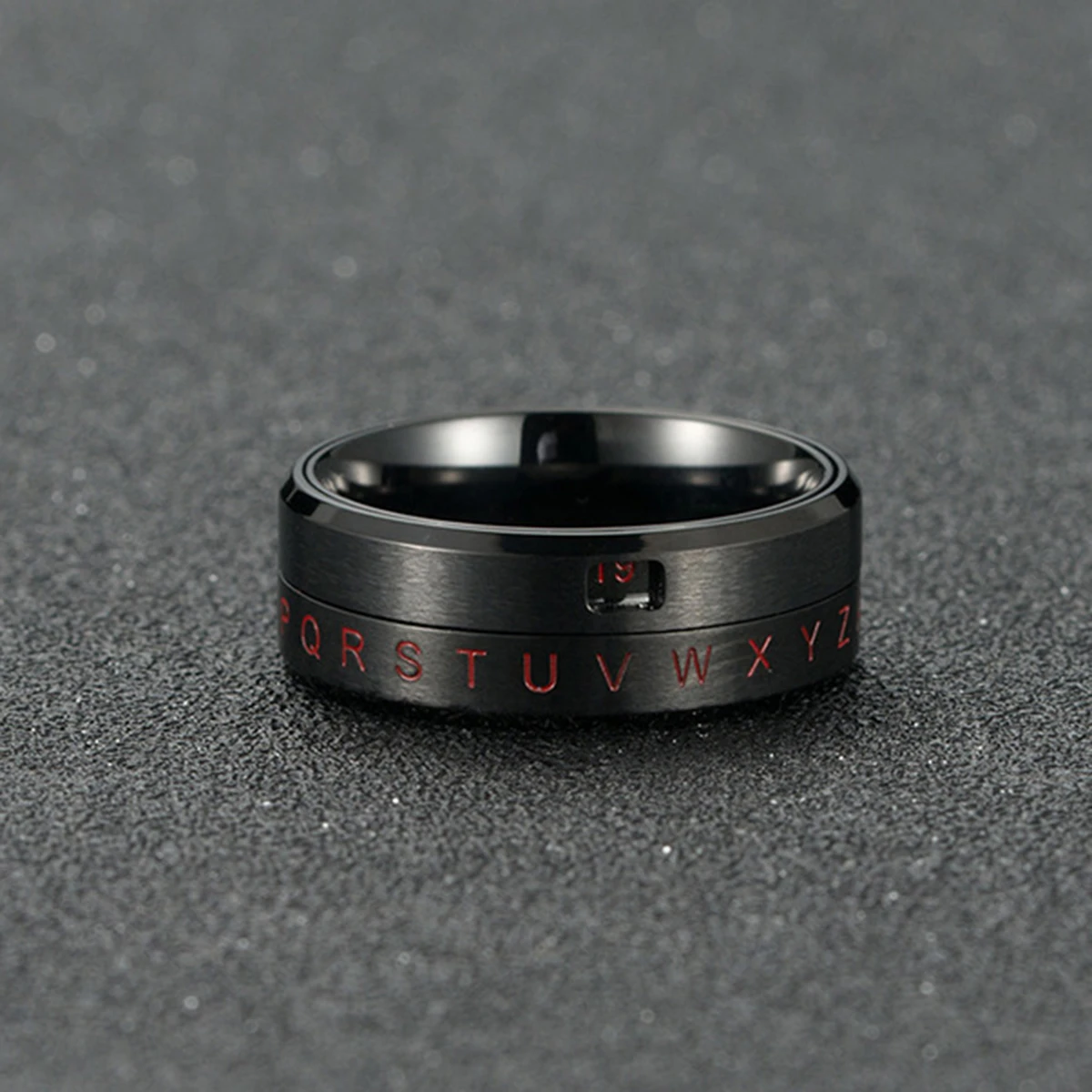 8MM Men\'s Stainless Steel Alphabet Number Spinner Ring Decoder Design Promise Engagement Wedding Band
