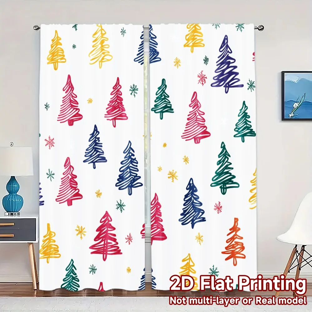 2 قطعة، ستائر شجرة عيد الميلاد اللطيفة (2) ستائر حديثة حديثة من البوليستر متعددة الاستخدامات مناسبة لغرفة النوم وغرفة المعيشة