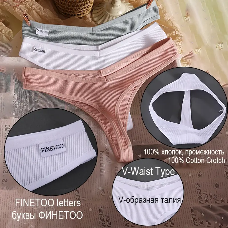 FINETOO 3PCS Sexy Panties Women Cotton G String Female Underwear Pantys Low Waist Thongs T Back Intimates V Waist Lingerie