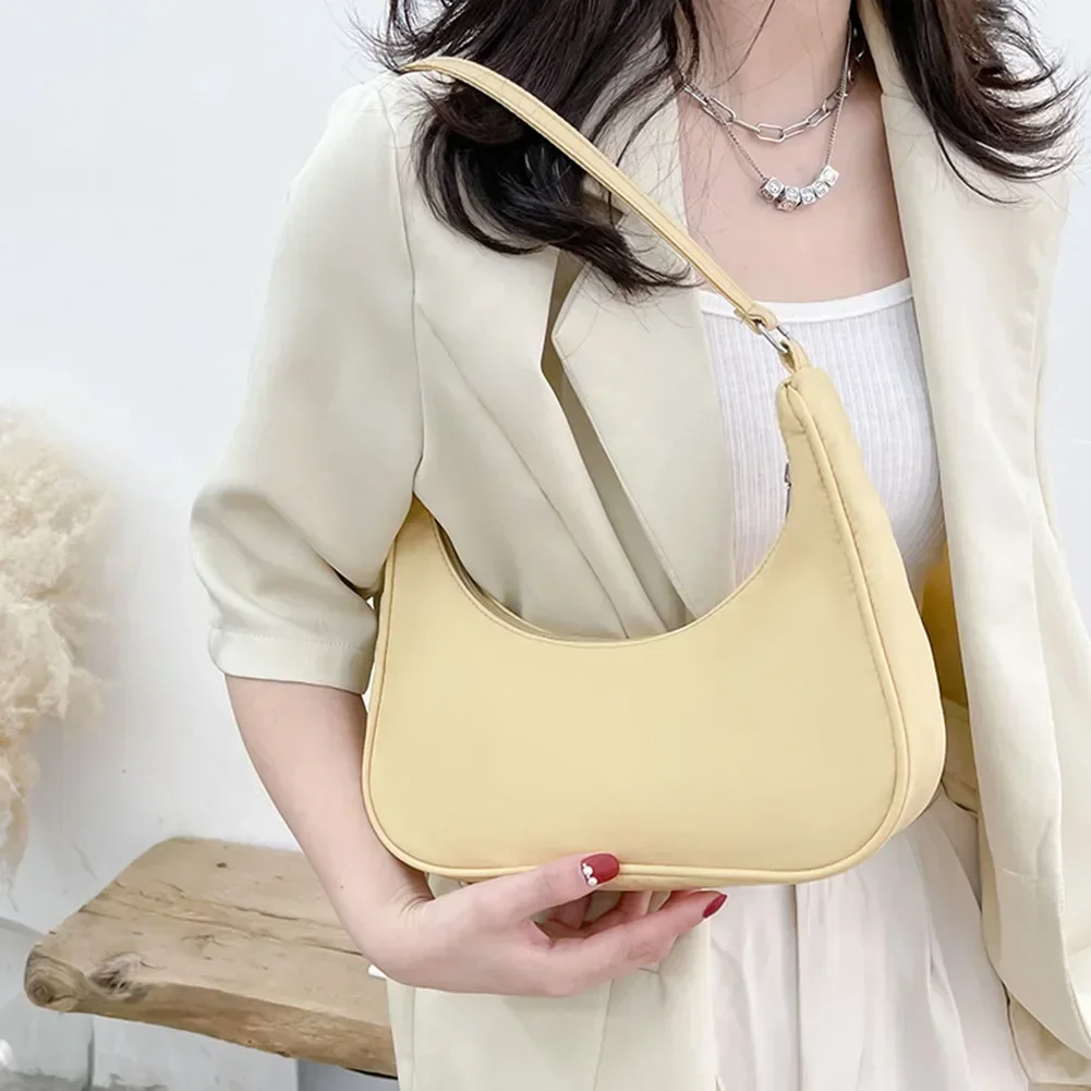 Girls Y2K Fashion Exquisite Shoulder Bag Retro Casual Women's Underarm Bag Students Nylon Solid Color Chain Tote Handbags