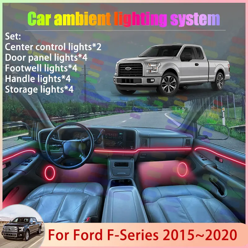 Para Ford F-Series 2015~2020 MK13 2016 Lobo 2/24 en 1 Lámpara de Luz Ambiental para Coche RGB, Conjunto de Luces Ambientales con Efecto de Flujo, Piezas de Repuesto