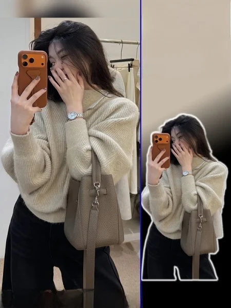 

Loose Fit Batwing Sve Knitwear Women's Spring New Sle Soft Cozy Collared Sweater Korean Design plus Size Inner Wear