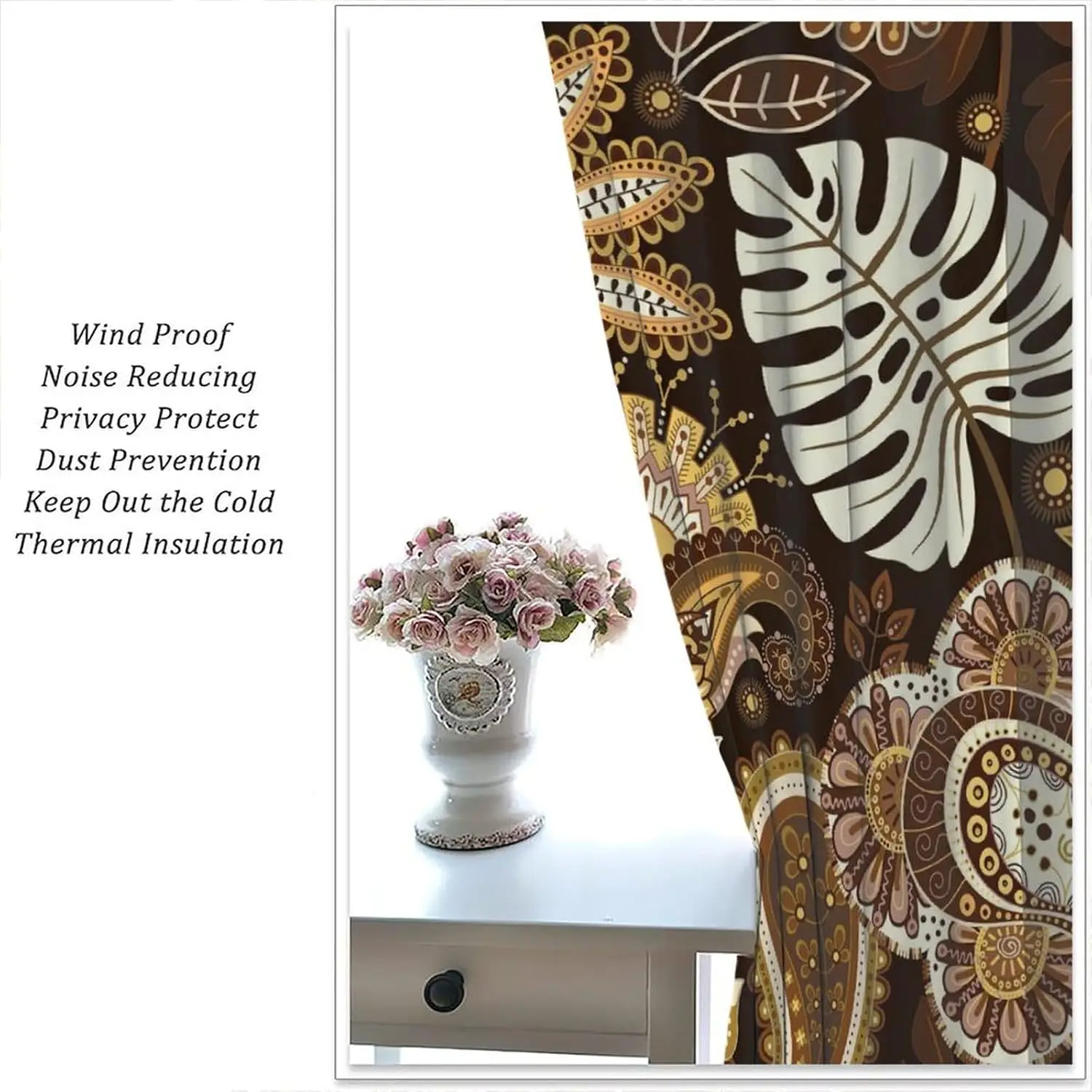 Luxury Gold Tropical Boho Jungle Curtains 2pcs Statement Patterned Peacock Print Window Curtains for Living Room Decor