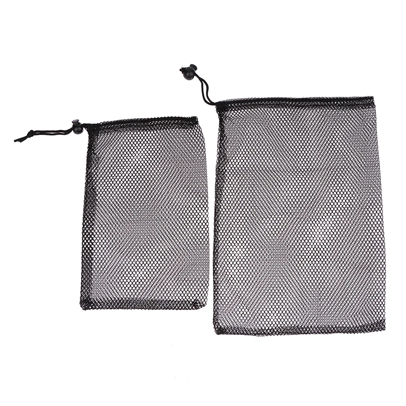 Black Durable Nylon Mesh Drawstring Bag Storage Pouch Multi Purpose Home Travel Outdoor Activity Laundry Bag Stuff Sack