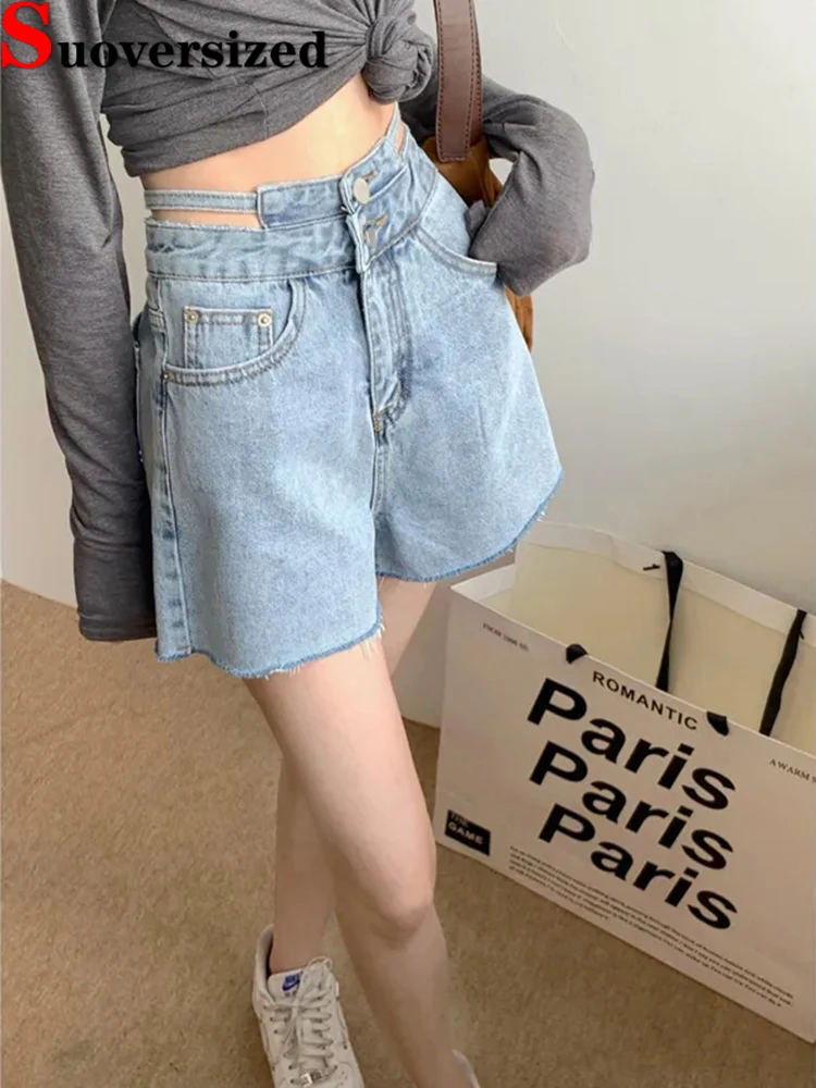 

Fashion Hollow Out Short Jeans Streetwear Women's New Denim Pants High Waist Cortos Pantalones Baggy Design Summer Vaqueros