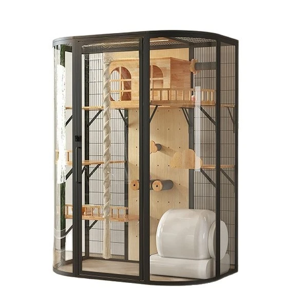 

Cat cage cat villa panoramic glass solid wood DIY nest pet house panoramic glass