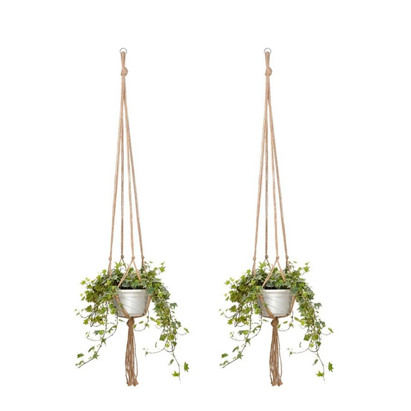 4PCS Jute Rope Plant Holders Plant Flower Pot Hangers Hanging Decor Knotted Lifting Rope Home Garden Supplies