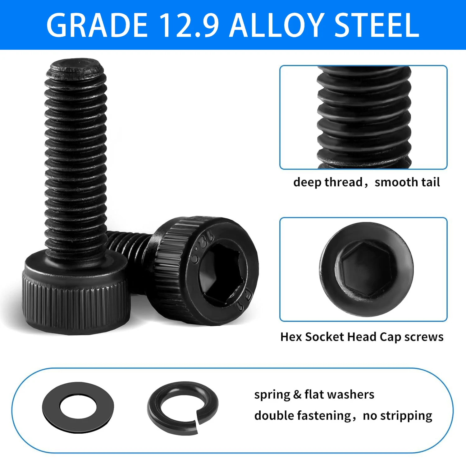 1710Pcs 12.9 Grade Alloy Steel Socket Head Screw Kit - M2 to M4 with Nuts & Washers - Black Oxide Rust-Resistant 21 Sizes 4-30mm