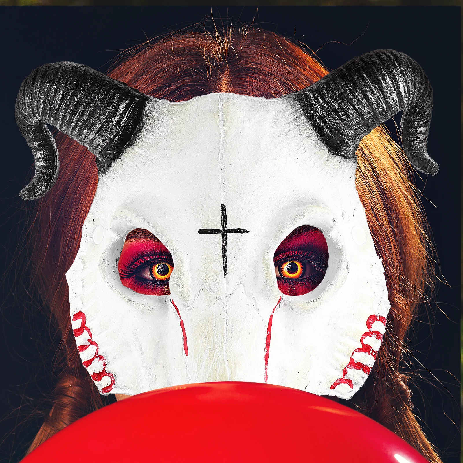 ヤギの頭蓋骨小道具アクセサリーホラースタイルマスクハロウィンヘッドギアマスク大人不気味な仮面舞踏会