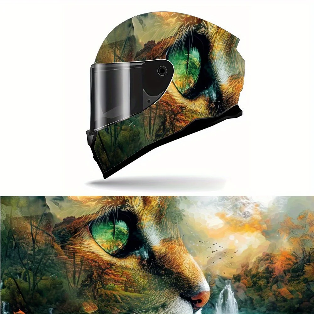 

Landscape Waterfall Cat Eyes Print Full Helmet Wrap Sticker Motorcycle Helmet Racing Graphic Decal Vinyl Wrap Helmet Decorative