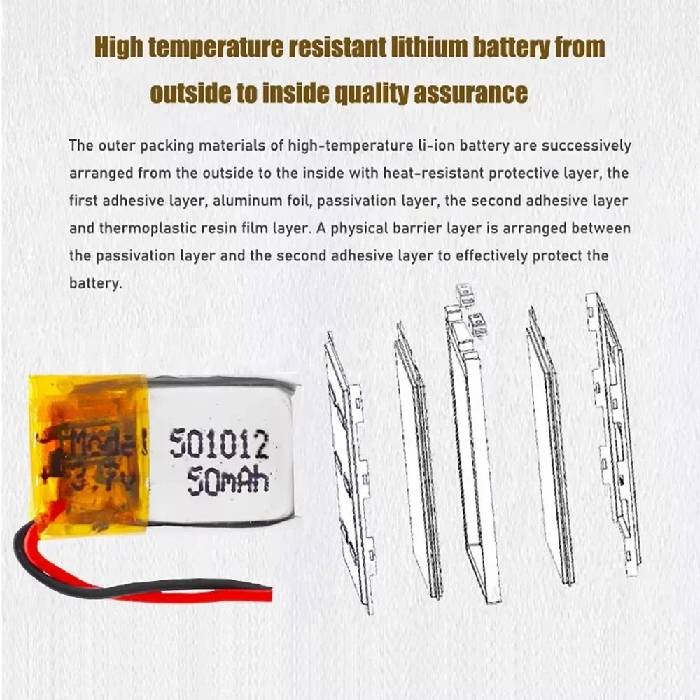 بطارية ليثيوم بوليمر 3.7 فولت 50 مللي أمبير في الساعة 501012   لفصول DIY ثلاثية الأبعاد Mp3 قلم تسجيل بلوتوث سماعة المتكلم ساعة ذكية