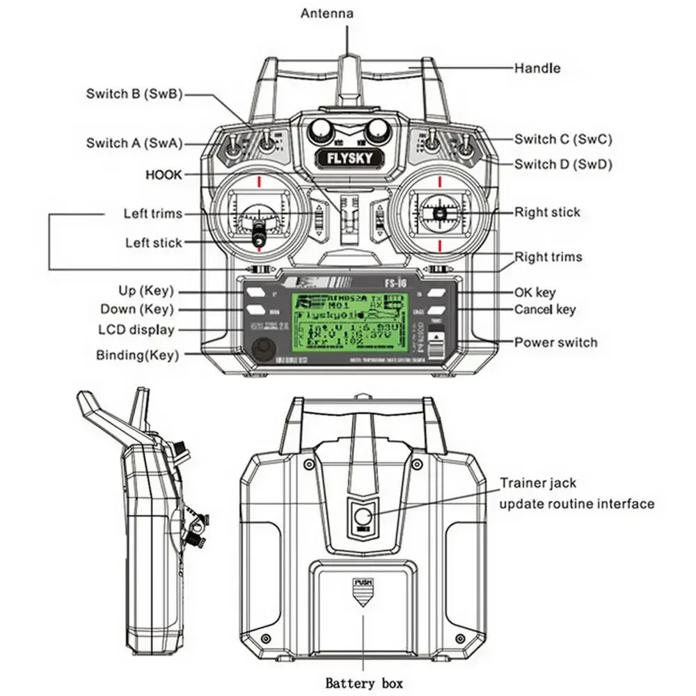 

FLYSKY 6CH 2.4G FS-i6 RC Transmitter Remote Controller FS-iA6 Receiver for Model Fixed Wing Helicopter Airplane Quadcopter Part