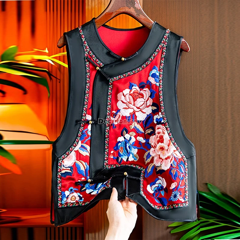 2025 ethnic style peony embroidery vest chinese style elegant classical temperament vest vintage fashion design sense cardigan