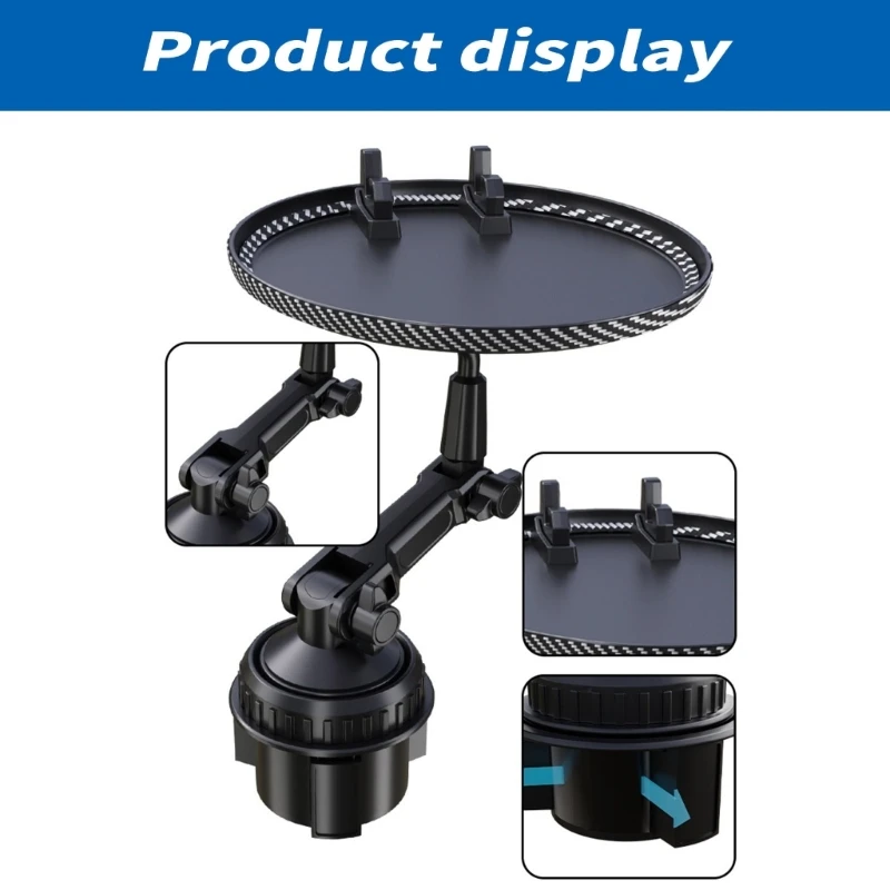 360 Degree Rotatable Car Tray for Cups & Snacks Vehicle Beverage Holders Convenient Car Dining Tray with Cup Holders