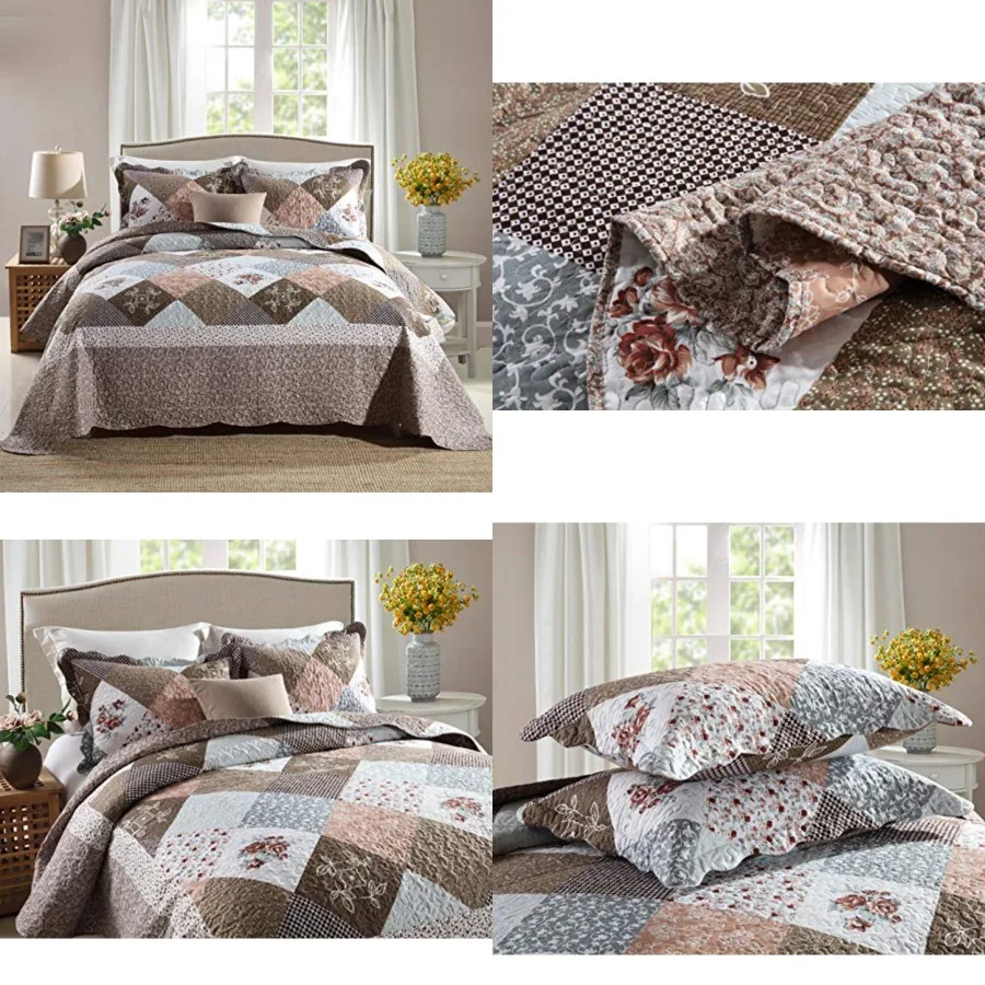 

3-Piece Queen Quilt Sets with Shams Oversized Bedding Bedspread Reversible Soft Coverlet Set, Queen Size