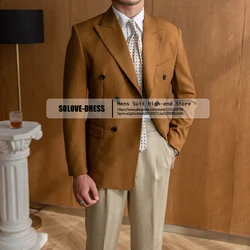 2023 Men's Blazer Tuxedos Leisure Suede Double Breasted Retro Suit Customs Self-cultivation Jackets for Wedding（Only Coat）