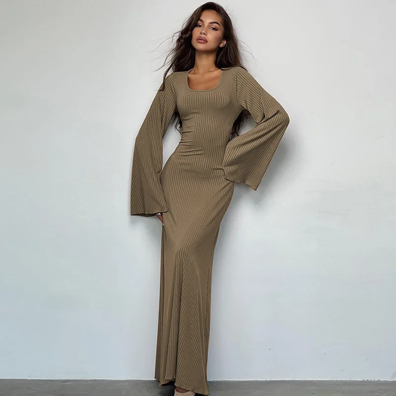 ladies full sleeve dress PRETTYGARDEN Womens Spring Dresses 2026 Long Square Neck Knit Midi Beach Vacation Clothes Slit Bodycon Long Dress(Apricot,Small) : Clothing, Shoes & Jewelry day comfort long sleeve long dresses for
