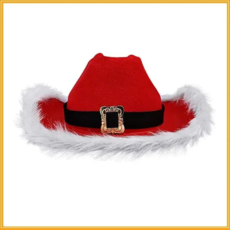1Pcs Fashion Santa Claus Party Christmas Cowboy Hat Western Red Felt Hats Wide Brim Cowgirl Hat Jazz Hat For Women Men view 5