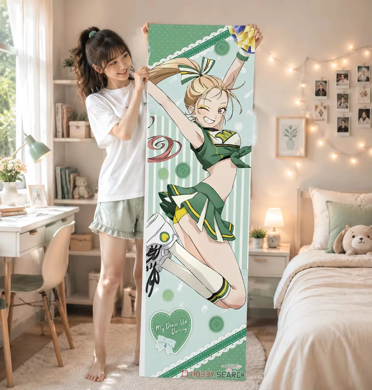 My D-Dress Up Darling Marin Kitagawa Cheer Tapestry, Green Stripe Anime Long Vertical Wall Hanging for Otaku Bedroom Dorm Decor