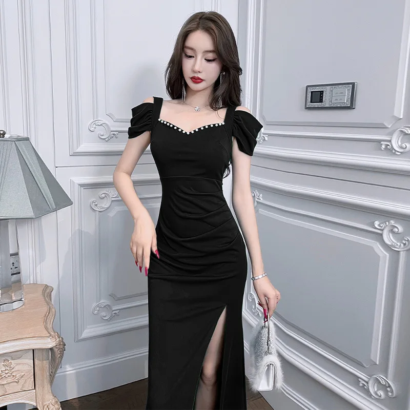 Women's clothing hip wrap looks thin and sexy new night show arm wrap dress slim skirt base low-cut dress