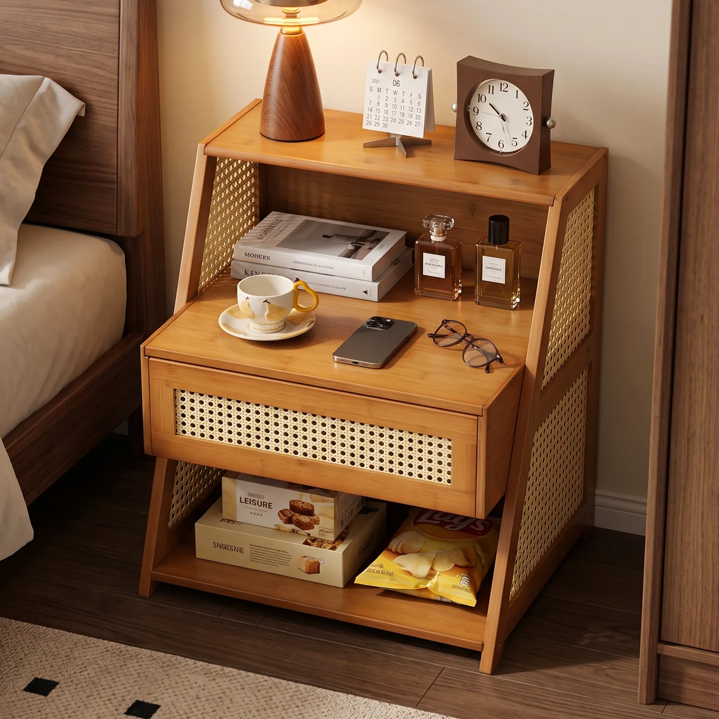 Medieval solid wood bedside table, retro home bedroom, bedside storage cabinet, living room module combination locker