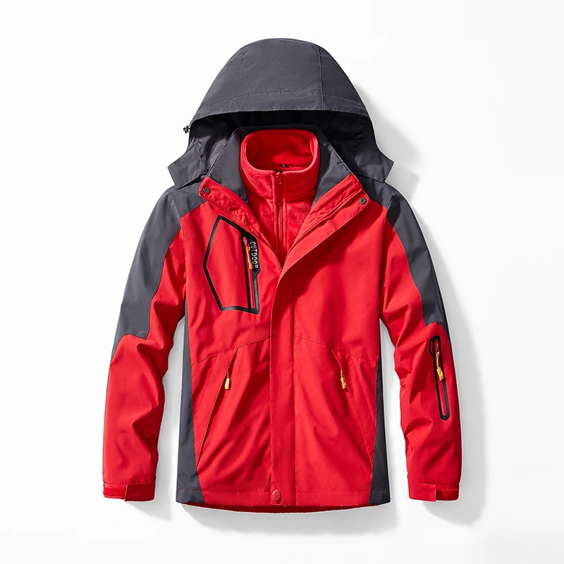 

Men Trendy Outdoor Mountaineering Jackets Male Fleece Lined Thickened Detachable Inner 3 in 1 Unisex 2PC Set Windbreaker Coats