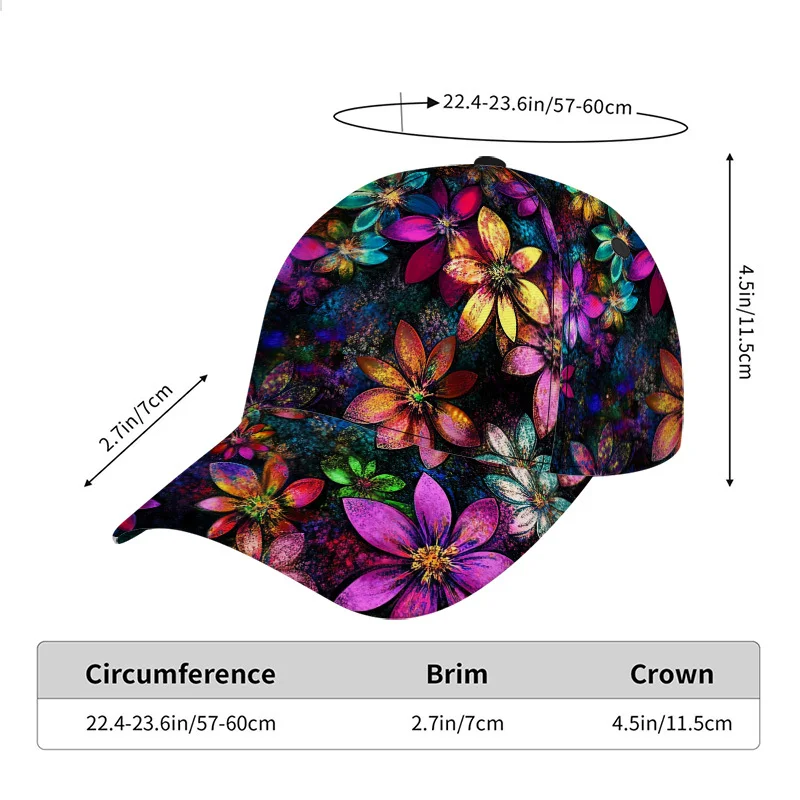 Vibrant Floral Baseball Cap Duckbill Hat Adjustable Snapback Closure Lightweight Suitable for Outings Events Themed Parties