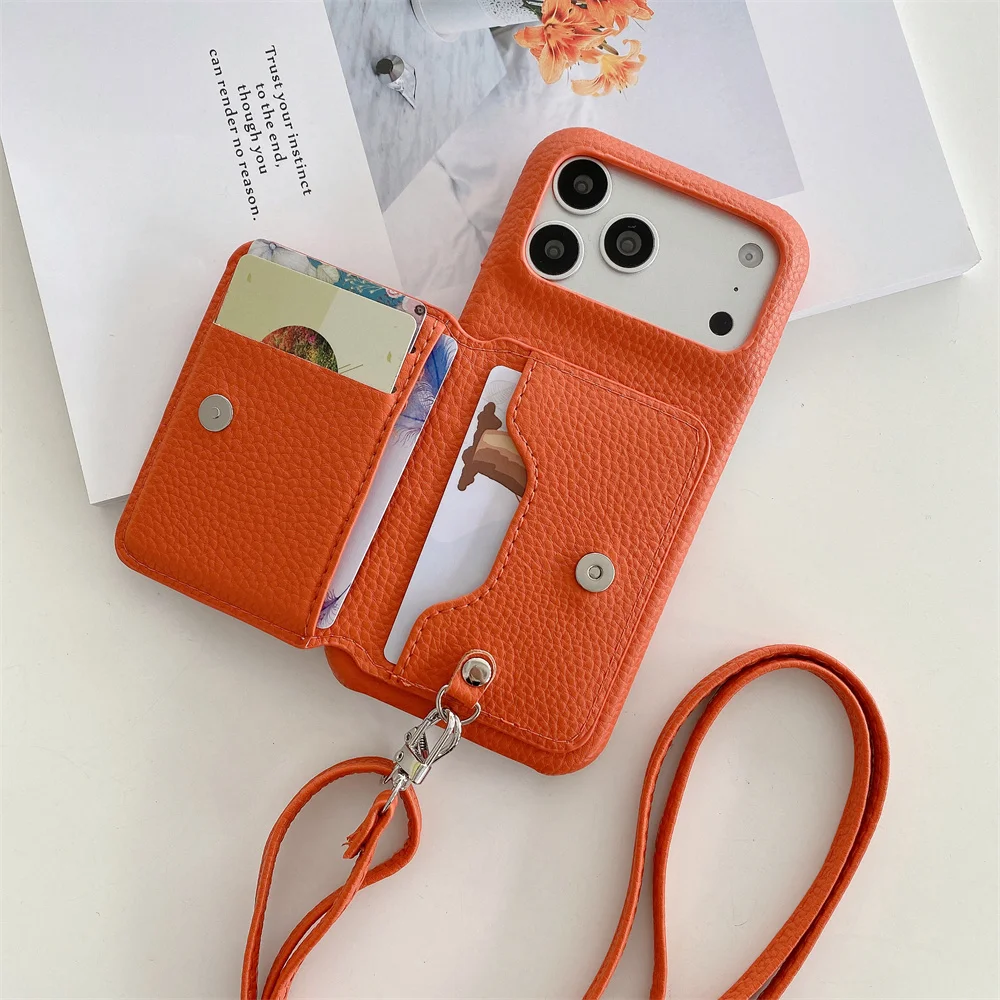 

INS Fashion Leather With Card Holder Crossbody Phone case for iPhone 17 16 15 14 13 16 Pro 15 Pro Max 17 Pro Shockproof Cover