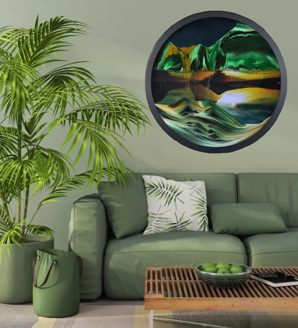

3D Deep Sea Sandscape 360° Rotation Circular Sand Art Liquid Motion Wall Decor Relaxing Mood for Home Office Glass Craft Gifts