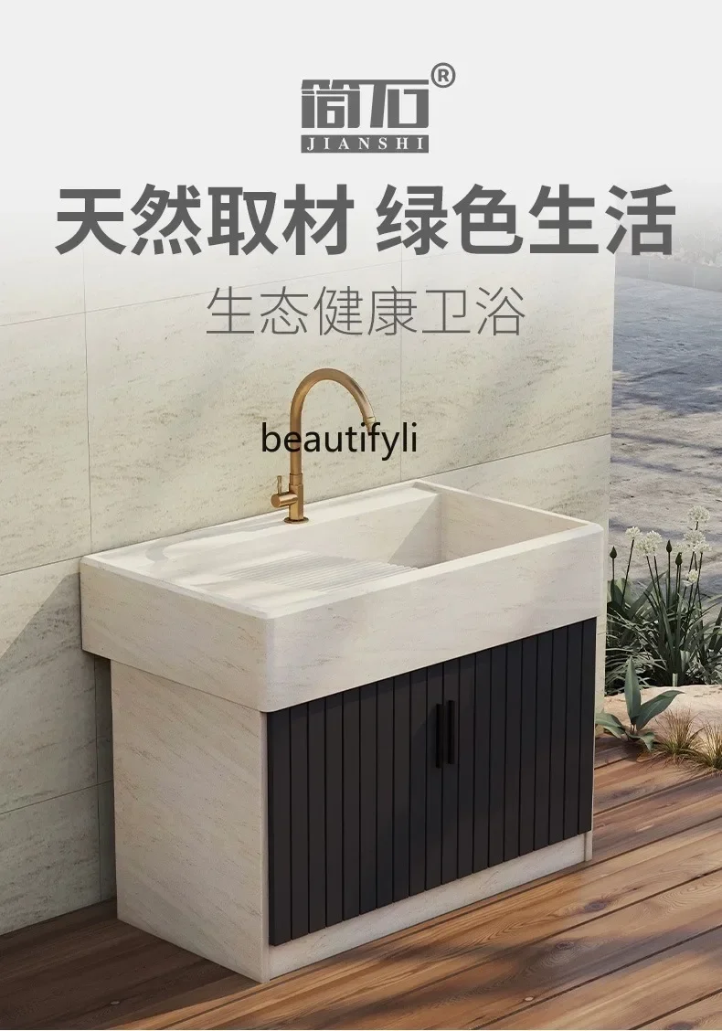 Outdoor Marble Integrated Laundry Tub with Washboard Courtyard Pool Inter-Platform Basin Outdoor Laundry Table