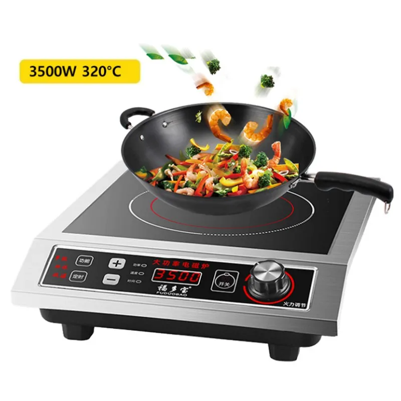 3500W Commercial Induction Cooker Stainless Steel Waterproof Black Crystal Panel 8-gear Adjustment Energy-saving Induction Stove