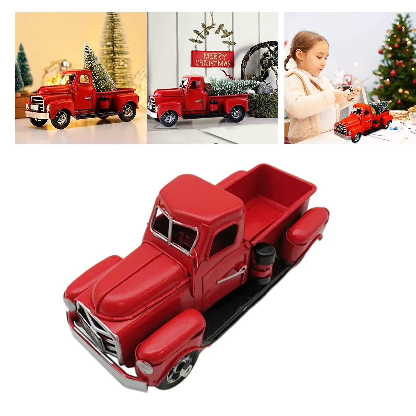 Kerst klassieke rode pick-up met boom tafelblad huisornament voor Kerstmis