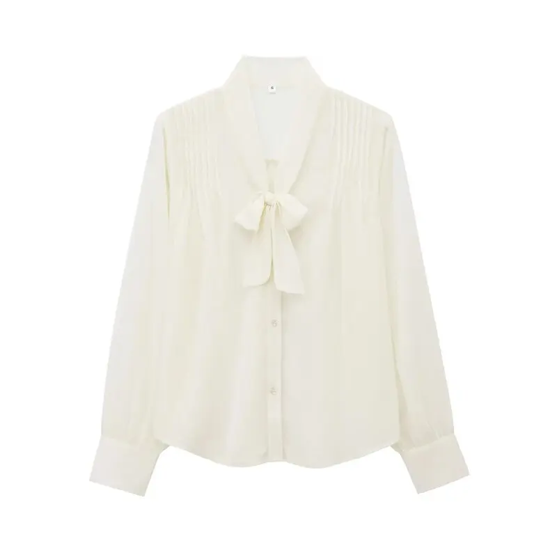 

Translucent Long Sve V-Ne Women's irt Spring Autumn New Sle Design Knot Loose Fit Regular Length Premium Q...