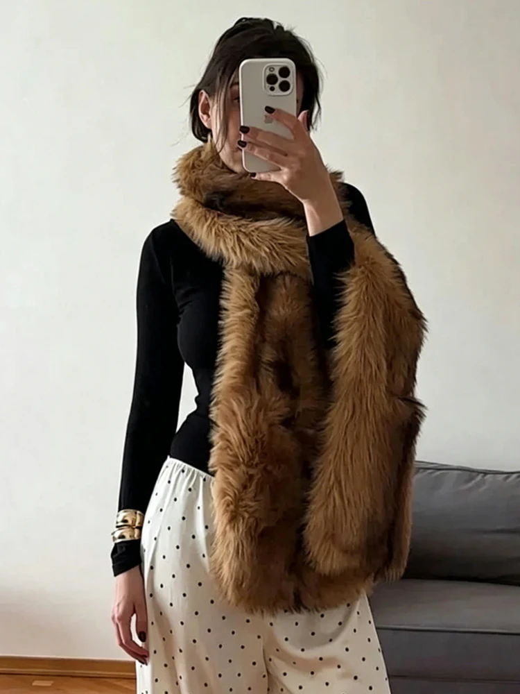 Aynaray 2026 Women Autumn Winter Luxury Faux Fox Fur Scarf Fluffy Warm Neckerchief Shawl Scarves For Woman