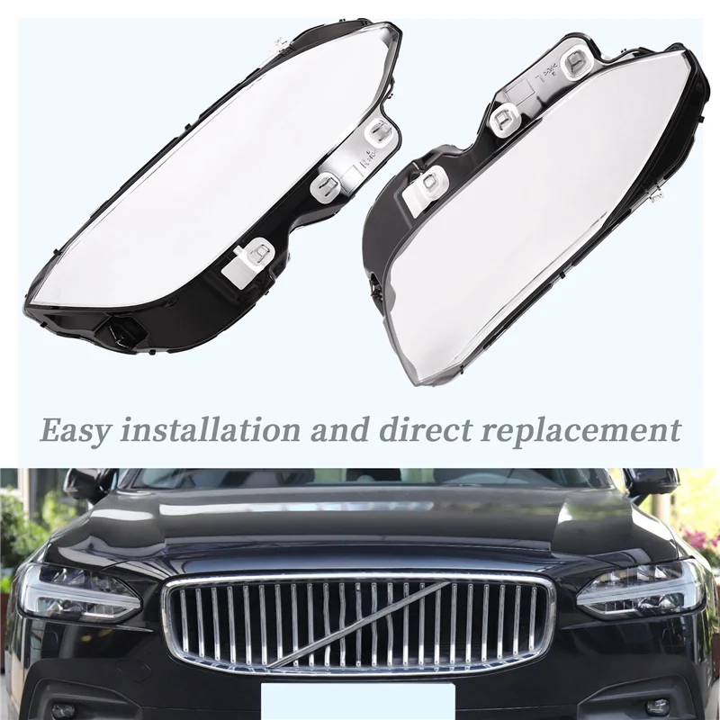 

NEW-Car Front Headlight Cover Headlamp Lamp Shell Mask Lampshade Lens Plexiglass For Volvo S90 S90L 2016-2022
